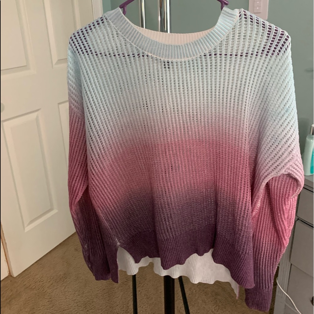 Sheer knit dip-dyed sweater